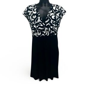 Enfocus Studio Black & White Paisley Fit & Flare Midi Dress Size 16 Stretch